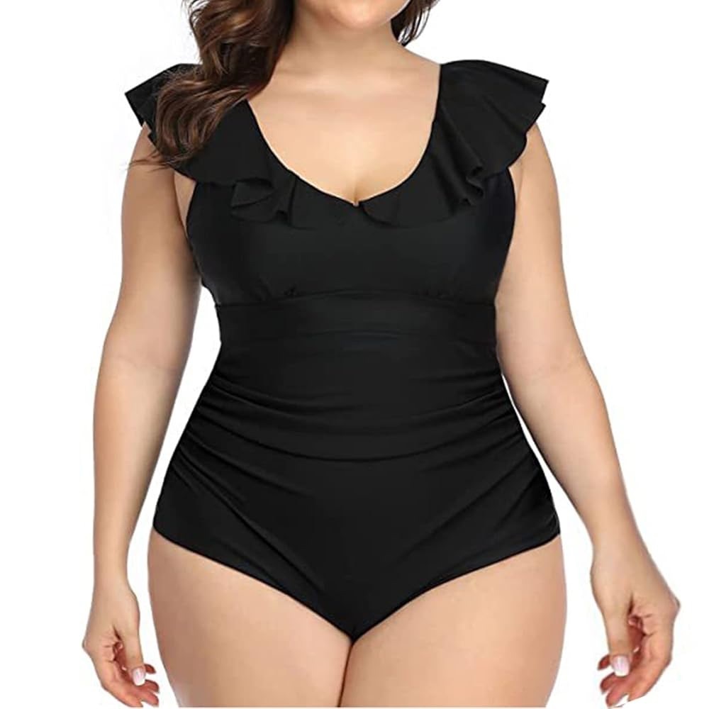 Elegant Black Ruffle One-Piece Swimsuit